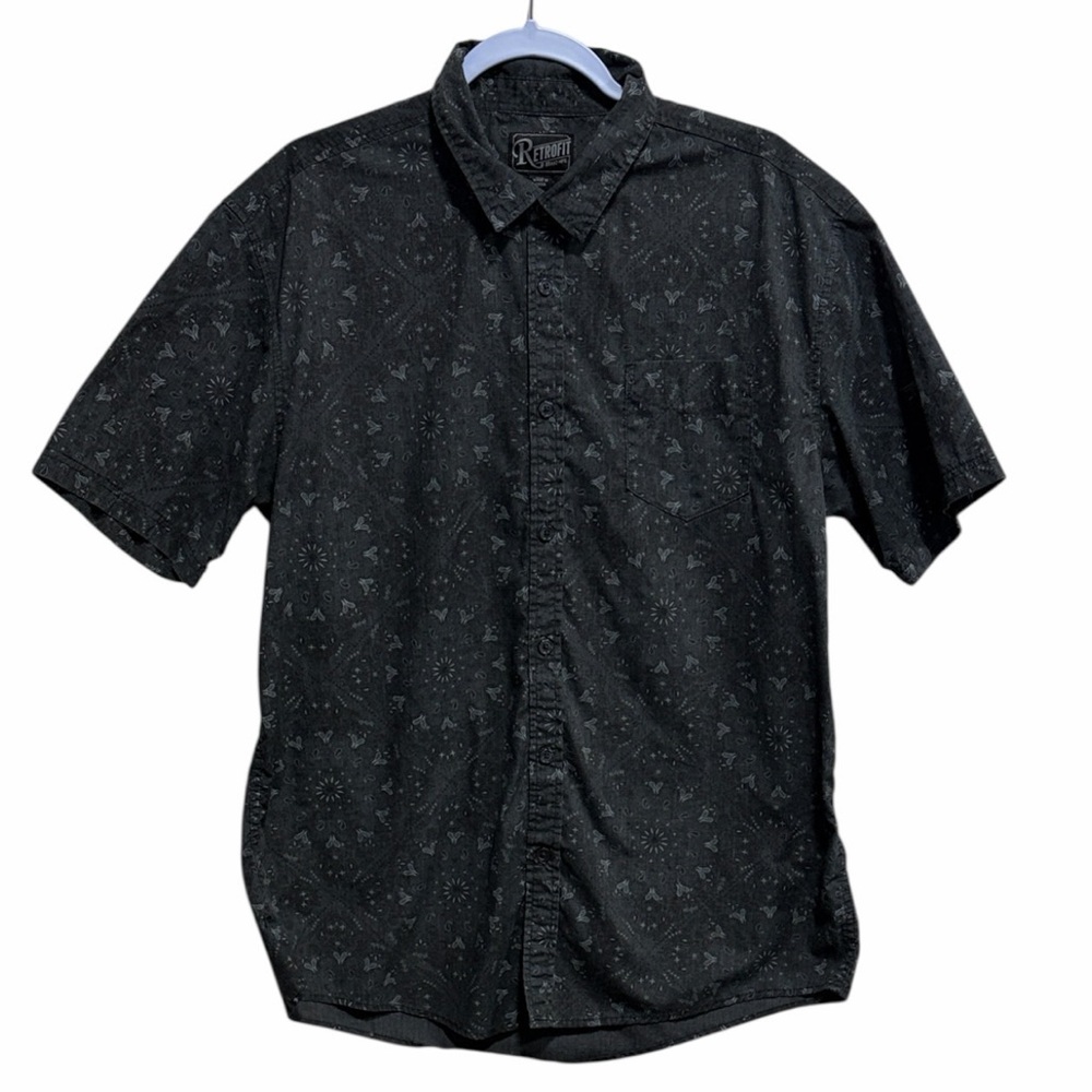 Retrofit Brand XL Gray Black Bandana Print Short Sleeve Button Up Shirt